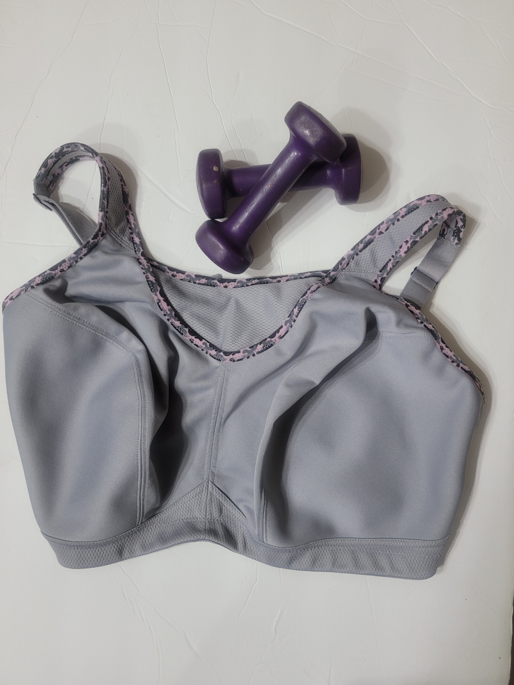 Glamorise Gray Sports Bra with Pink Accent Trim
